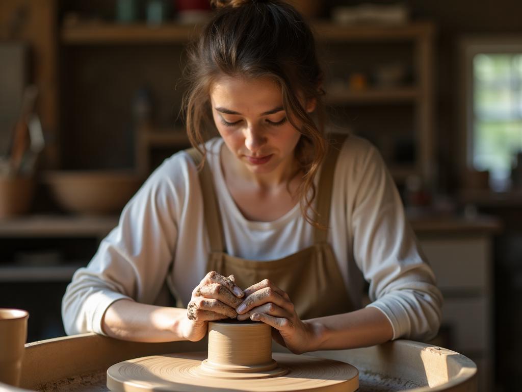 Local artisan crafting pottery